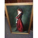 Oil on Canvas Lady in Red Dress 17 1/2 X 30 inches