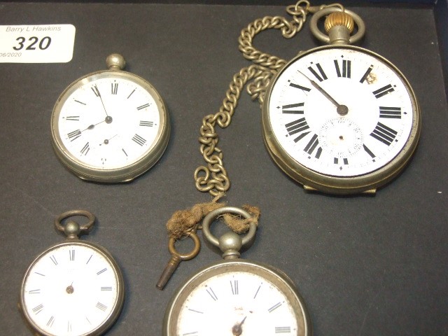 5 Pocket Watches one Chas Basker & Son Grantham , one L Lionmin Geneve & 3 others unnamed ( all a/ - Image 3 of 4