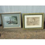FRAMED PRINT OF PARIS (SIGNED) AND COLOUR WASH OF GEESE SIGNED DO**P