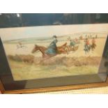 Lionel Edwards chromolithograph of Hunting Scene 26 x 44 cm