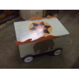 Vintage Wooden Toy Box on wheels with lift off lid 19 x 30 inches 15 tall