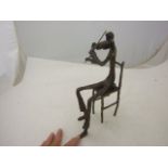 CAST "BRONZE" FIGURE OF A SEATED VIOLIN PLAYER UNSIGNED CHAIR MISSING A LEG