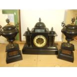 SLATE CLOCK WITH KEY AND 2 GARNITURES 34 AND 36 CM TALL