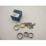 3 SILVER RINGS, A NECKLACE STAMPED 925 AND OTHER COSTUME RINGS