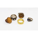 Chunky Mans Silver Ring , Mans Imitation Half Sovereign ring & 3 others