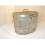 LARGE VINTAGE OVAL METAL HAT BOX TIN 45CM X 32CM