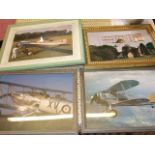 Box of framed Aircraft pictures and photos and 1 of a train