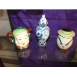Sairey Gamp Dickens Teapot , Dennaware Money Box & Delft Vase