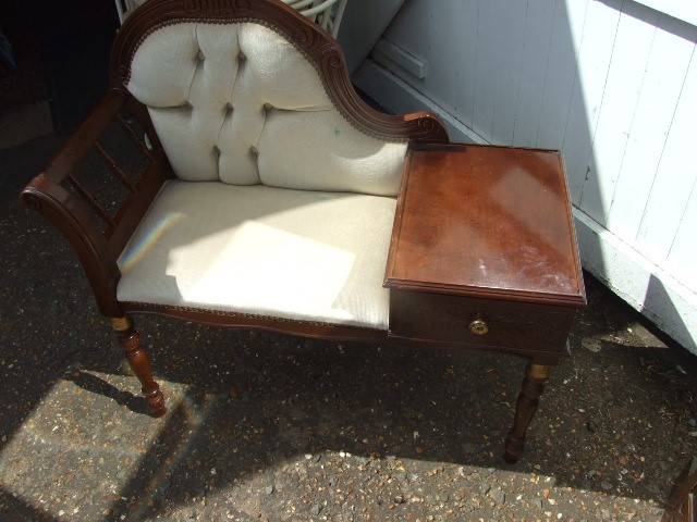 Mahogany Telephone Seat ( for reupholstory ) 3 ft wide