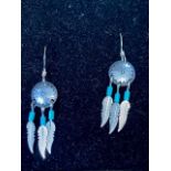 A pair of Boho .925 USA leaf earings in box