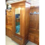 Antique Oak Wardrobe with single mirrored door and draw below 35 inches wide 80 tall 17 deep