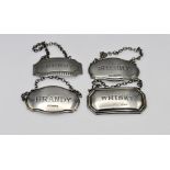 Four silver hallmarked decanter labels comprising of: Sherry, Birmingham 1996 by C Robathan & Son;