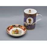 Royal Worcester Queen Elizabeth II Golden Jubilee porcelain coaster and a James Sadler golden