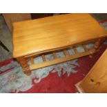 Rectangular Pine Coffee Table with slatted magazine shelf 19 x 37 inches 16 1/2 tall