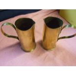 2 WW1 Brass Shell Cases made into Jugs 7 inches tall