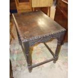 Antique Oak Side Table with carved design 20 x 30 inches 28 tall