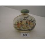 JAPANESE HAND PAINTED/ETCHED GLASS BOTTLE WITH STOPPER