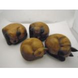 4 WOODEN SLEEPING CAT AND DOG FIGURES