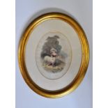 E Purcel (British 1800-1830) watercolour of a young shepherdess with a ewe in a glazed oval gilt