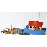 A vintage Tiger Toys of Petersfield wooden painted Noah's Ark with Noah and his wife, two doves, two
