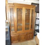 Oak Veneered 2 Door Glazed Display Cabinet with 3 adjustable glass shelves 7 ft tall 58 inches wide