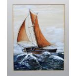 A framed seascape watercolour of a Thames Barge in rough seas glazed in gilt frame 33.5cm x 40cm