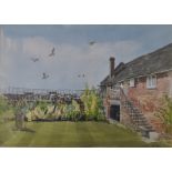 John Insall (Norwich) framed watercolour of a North Norfolk pub garden 58cm x 49cm