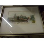 Watercolour Ely Cathederal 8 1/2 x 5 inches F P Barrelted ? & 2 Etchings