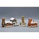 Collection of Lilliput Lane models of local Norfolk landmarks in winter incl Greyfriars Tower