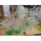 COLLECTION OF GLASS WARE TO INCLUDE VASES, DECANTERS ETC (MIRROR BEHIND NOT INCLUDED)