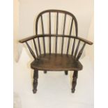 Antique Childs / Dolls Windsor Chair 21 inches tall 18 wide. Seat height from floor 9 inches 11