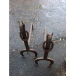 Wrought Iron Fire Dogs with Horse Shoe Ends