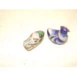 CLOISONNE BLUE DUCK TRINKET HOLDER AND A DRAGON HEAD SCENT/SNUFF BOTTLE