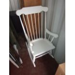 White Painted Stick Back Rocking Chair