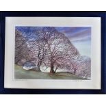Nicholas Banham, Ridge Lane Winter Trees, signed in pencil bottom right framed 44cm x 34cm