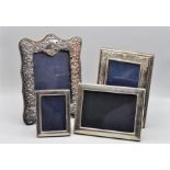Four hallmarked silver photo frames three by Carrs of Sheffield ltd hallmarked: 10cm x 8cm; 16cm x