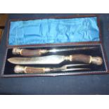 Horn Handled Carving Set with white metal mounts