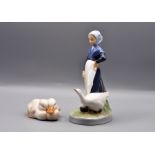 Royal Copenhagen models to include: two ducks, 4cm tall and a girl with a goose 18 cm