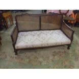 Antique Mahogany Bergere Suite ( hole in cane work in one chairs arm ) Sofa upholstered recently