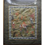 A detailed Chinese embroidered silk Picture glazed and framed 38cm x 44cm plus a silk embroidered