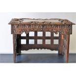 A Chinese carved hardwood prayer table fitted with small drawer to the front, 39h 61w 38d cm (NOT