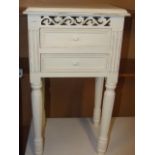 White Painted 2 Draw Bedside Table 28 inches tall 16 wide 13 deep ( leg needs glueing )