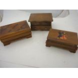 3 WOODEN CIGAR AND JEWELLERY BOXES