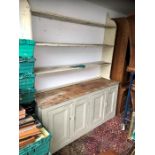 Large Victorian pine dresser with 4 door cupboard below 88 inches tall , 73 wide & 20 1/2 deep