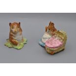 Beswick Beatrix Potter Figurine 'Hunca Munca' (BP2a - gold oval) and 'Timmy Willie' (Bp2a),