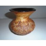 BROWN EARTH WARE GLAZED VASE FLORAL MOTIF BY OUOLLOO DESIGNS POTTERY