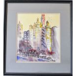 C M Mountford watercolour "Chicago Skyline" signed bottom C M Mountford framed and glazed 50cm x