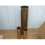 3 SHELL CASES 2 X 40MM BY 158MM NAVAL POM POM PR NO 1 MK ii DATED 1940 1941 AND 75MM BY 350MM