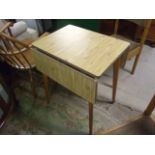 Retro Formica Drop Leaf Table 2 ft wide 18 inches closed 36 open & 2 Retro Dinette Camel Chair