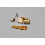Mother of pearl gold plated cufflinks, tie pin and tie slide